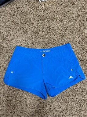 Pelagic Bright Blue Women's Performance Shorts with Dolphin Logo